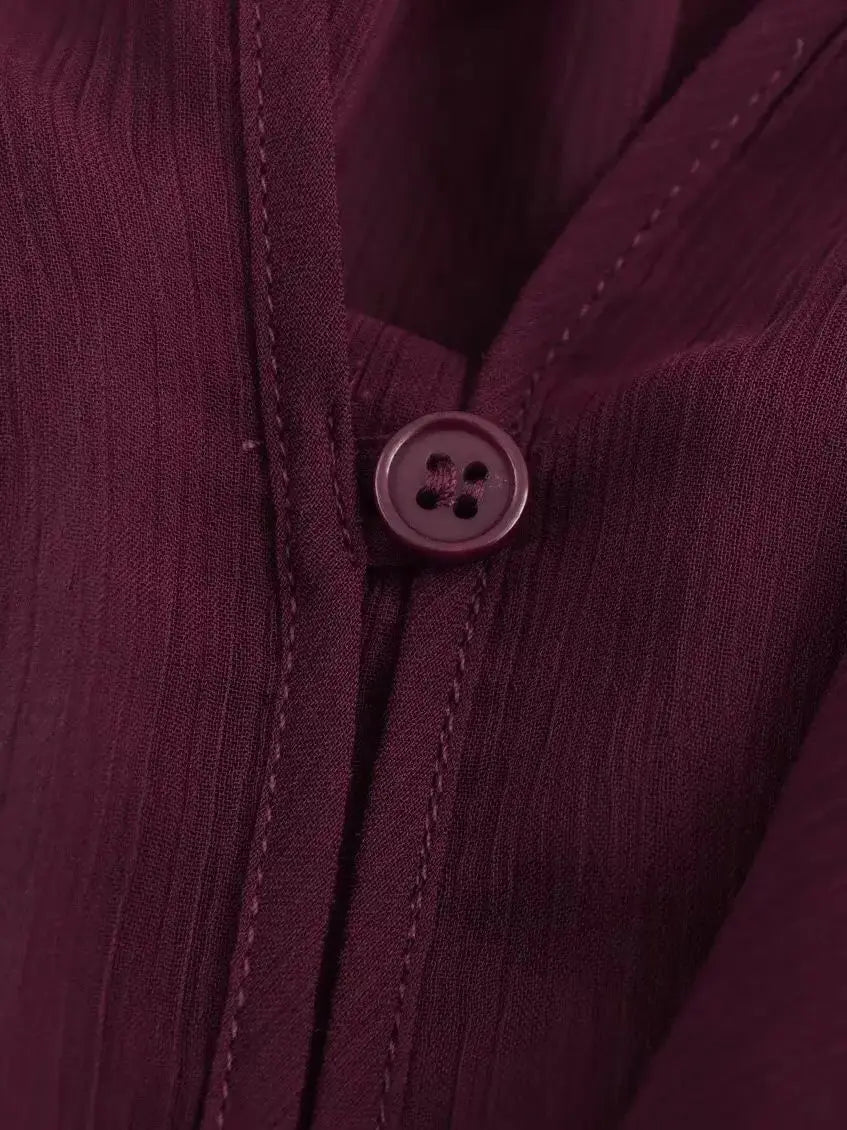 Women’s Ruffle Trim Sheer Button Front Blouse