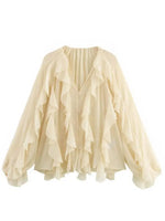 Women’s Ruffle Trim Sheer Button Front Blouse