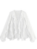 Women’s Ruffle Trim Sheer Button Front Blouse