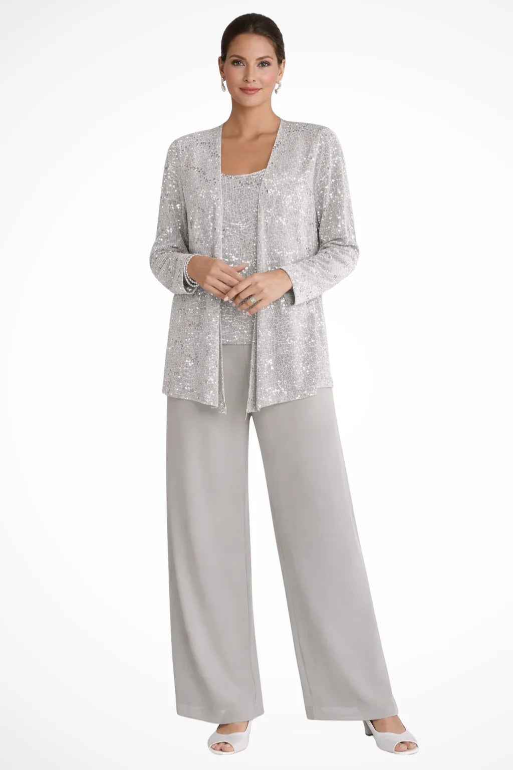 Women's Sequin Long-Sleeve Wide-Leg Three-Piece Suit Set