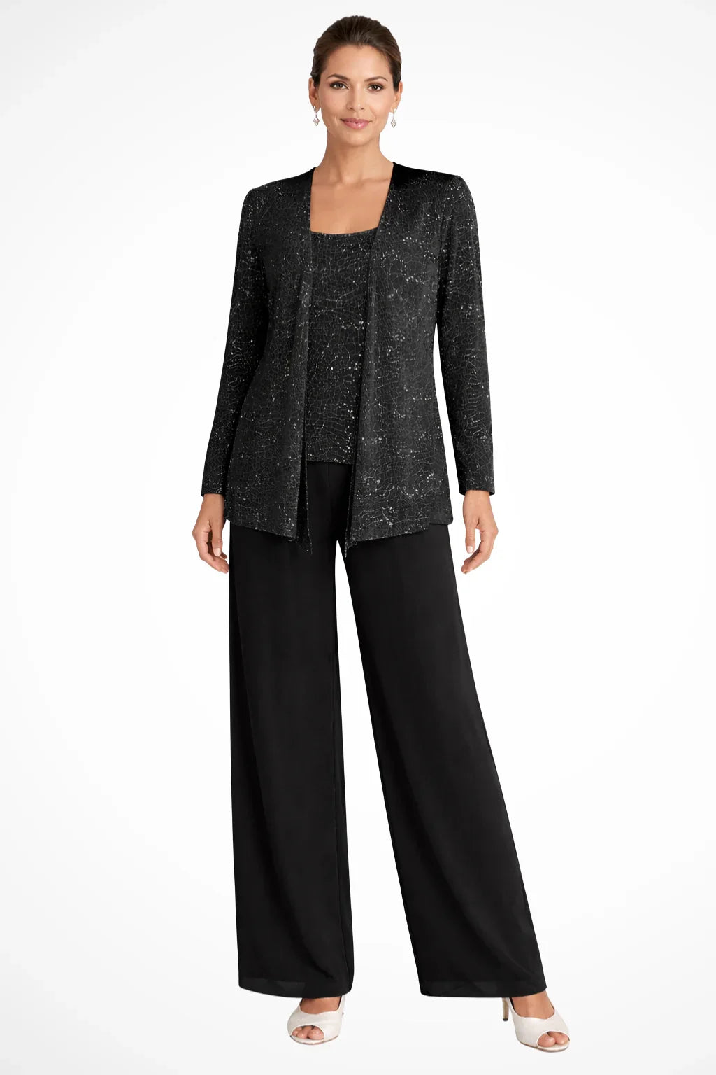 Women's Sequin Long-Sleeve Wide-Leg Three-Piece Suit Set