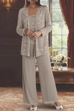 Women's Sequin Long-Sleeve Wide-Leg Three-Piece Suit Set