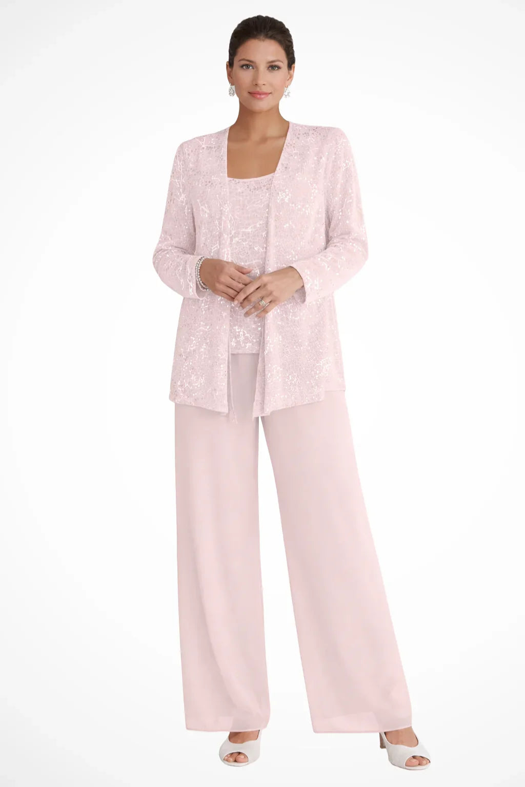 Women's Sequin Long-Sleeve Wide-Leg Three-Piece Suit Set