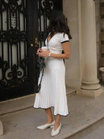 Women’s Short Sleeve Top and Pleated Midi Skirt 2 Piece Set