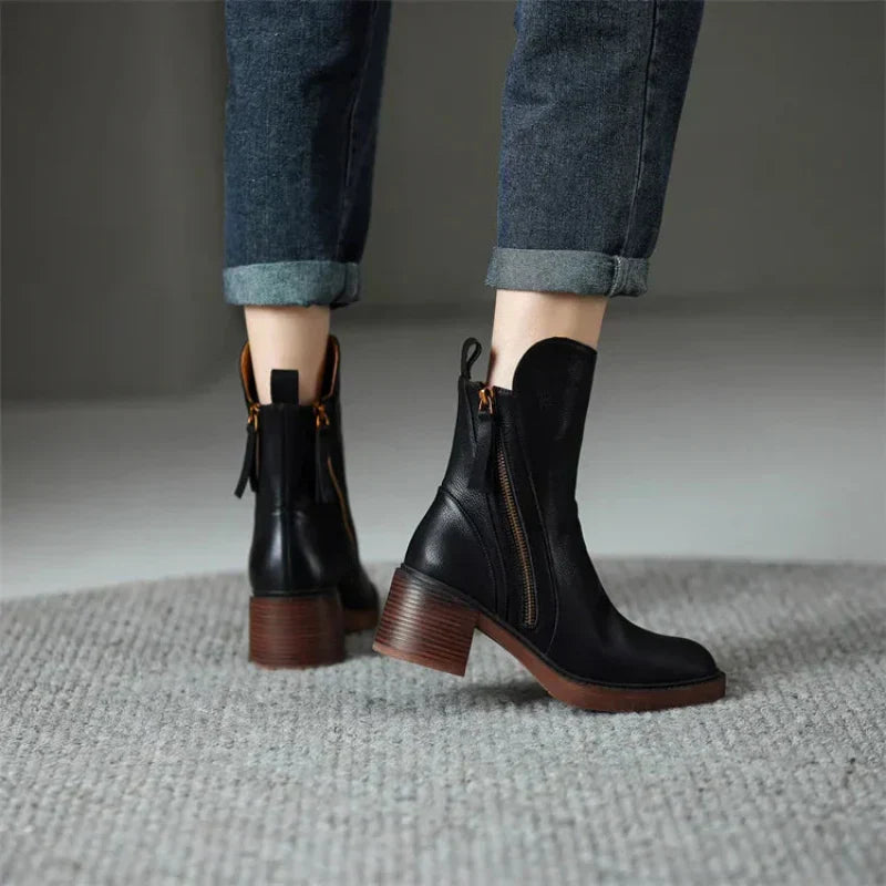 Women’s Side Zip Block Heel Ankle Boots