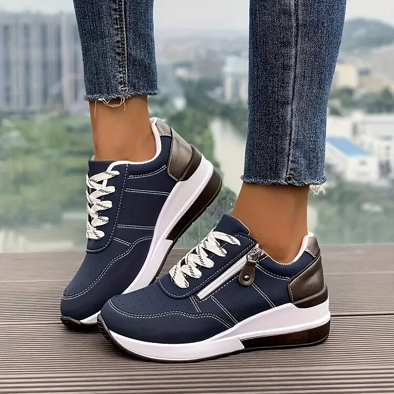 Women’s Side Zipper Lace Up Platform Sneakers