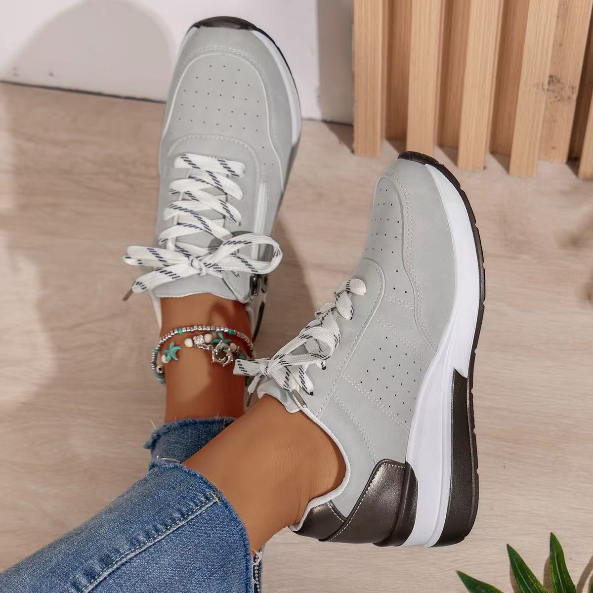 Women’s Side Zipper Lace Up Platform Sneakers