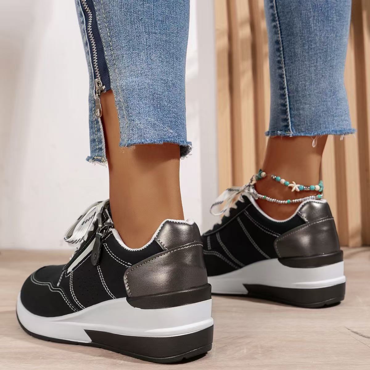 Women’s Side Zipper Lace Up Platform Sneakers