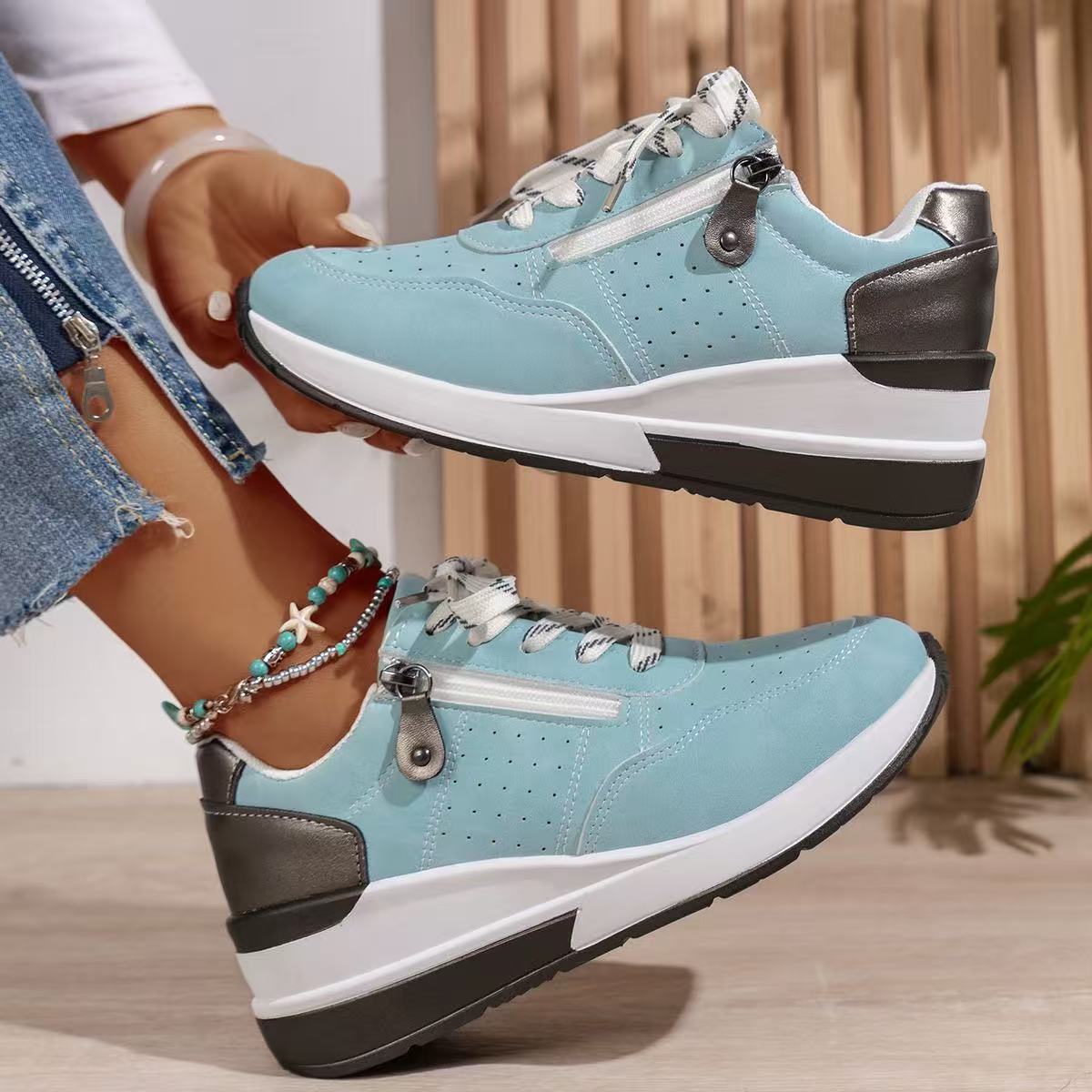 Women’s Side Zipper Lace Up Platform Sneakers