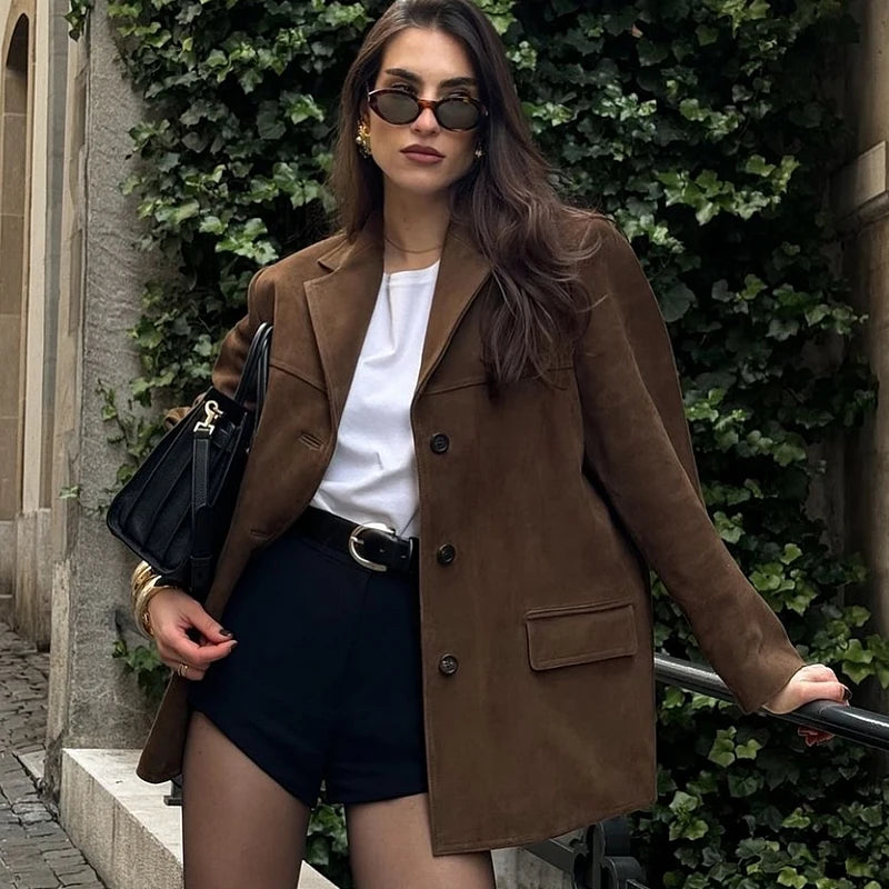 Women’s Single Breasted Button Front Blazer Jacket