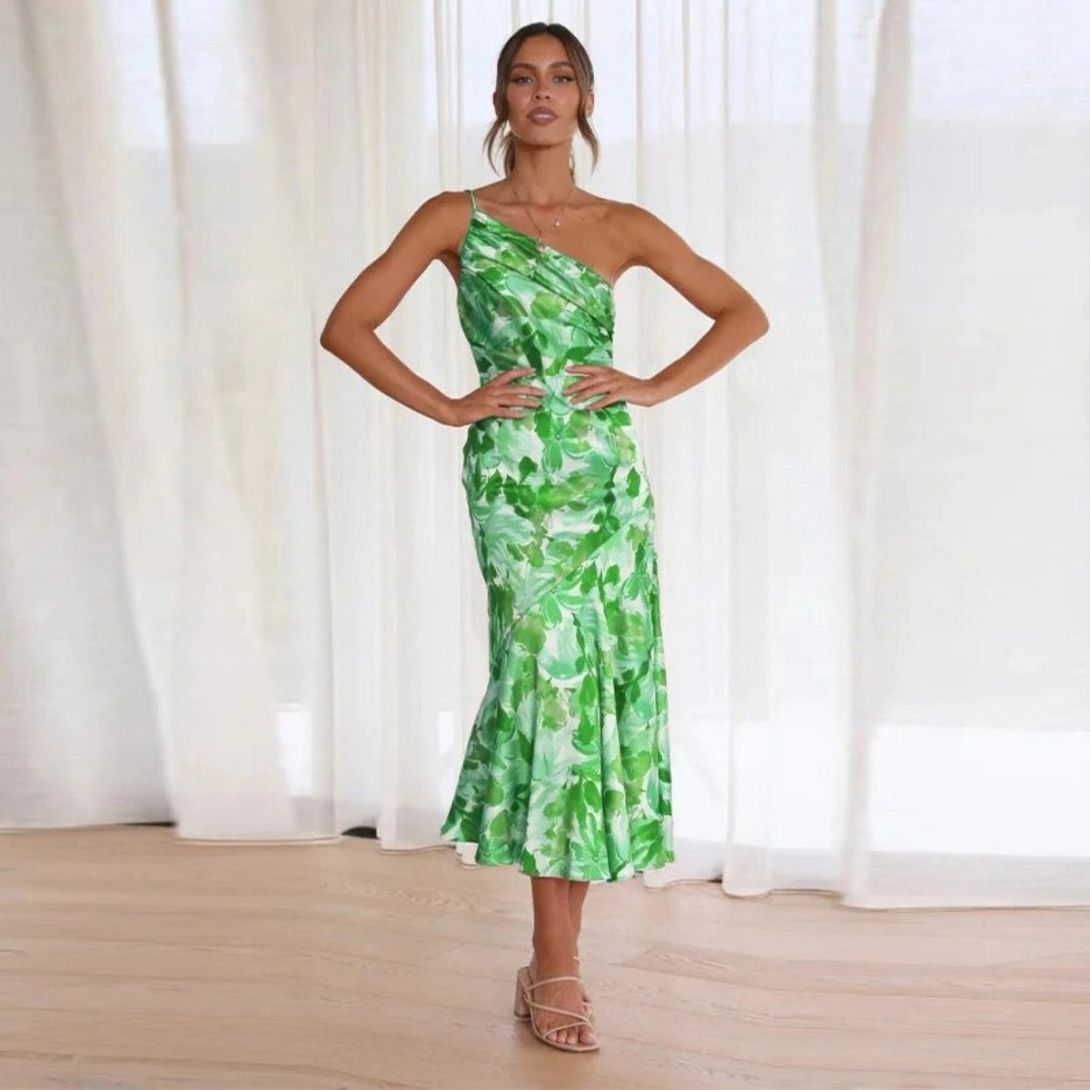 Women’s Sleeveless One-Shoulder Floral Maxi Dress