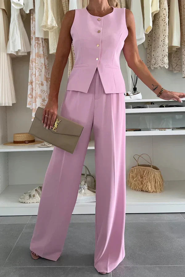 Women’s Sleeveless Vest & Wide Leg Pants 2 Piece Set