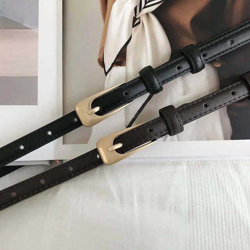 Women’s Slim Leather Look Buckle Belt