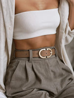 Women’s Slim Oval Buckle Leather Look Belt