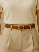 Women’s Slim Oval Buckle Leather Look Belt