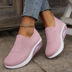 Women's Slip On Knit Round Toe Pull Tab Raised Sole Edge Platform Sneakers