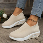 Women's Slip On Knit Round Toe Pull Tab Raised Sole Edge Platform Sneakers