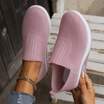 Women's Slip On Knit Round Toe Pull Tab Raised Sole Edge Platform Sneakers