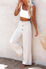 Women’s Smocked Waist Button Front Wide Leg Pants