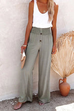 Women’s Smocked Waist Button Front Wide Leg Pants