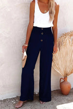 Women’s Smocked Waist Button Front Wide Leg Pants