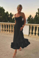 Women’s Spaghetti Strap Ruffle Hem Sleeveless Wedding Guest Dress