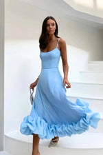 Women’s Spaghetti Strap Ruffle Hem Sleeveless Wedding Guest Dress