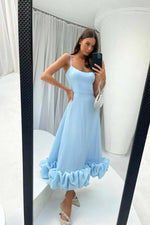 Women’s Spaghetti Strap Ruffle Hem Sleeveless Wedding Guest Dress