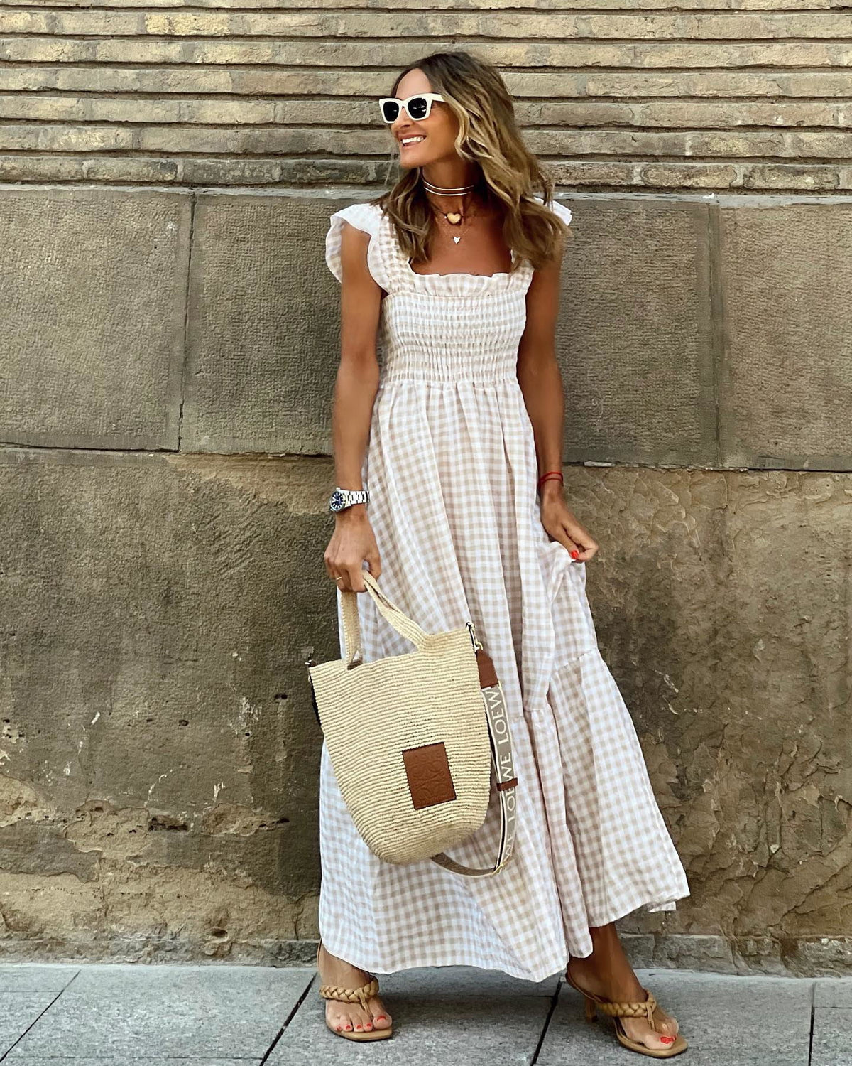 Women’s Square Neck Ruffle Sleeves Maxi Dress