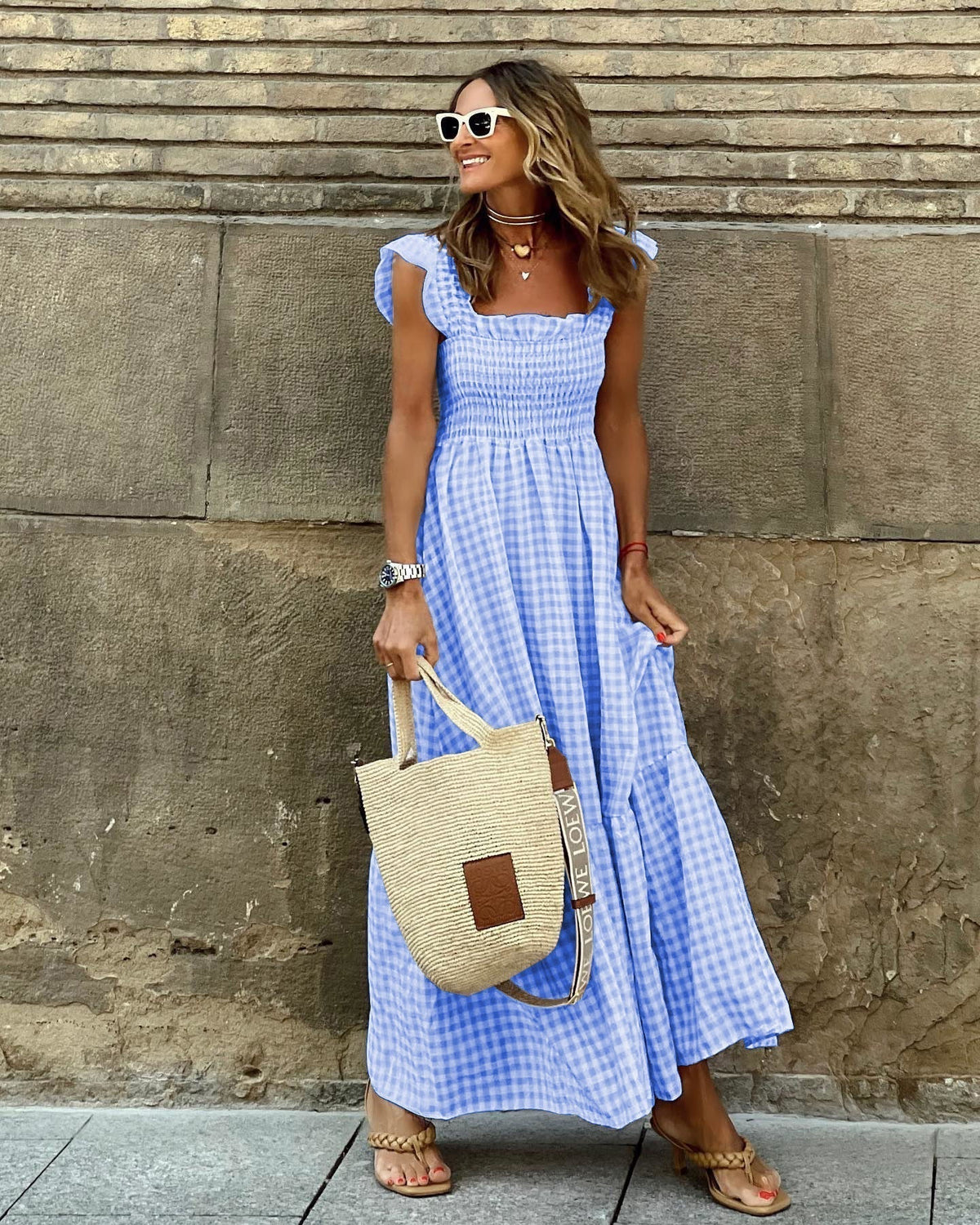 Women’s Square Neck Ruffle Sleeves Maxi Dress
