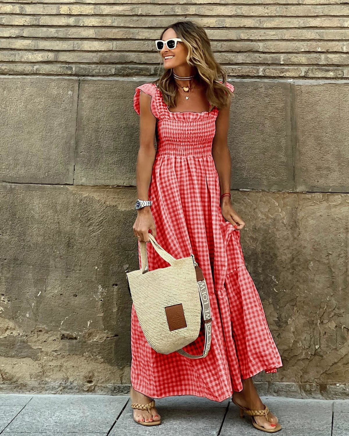 Women’s Square Neck Ruffle Sleeves Maxi Dress
