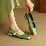 Women's Square Toe Block Heel Mary Jane Shoes