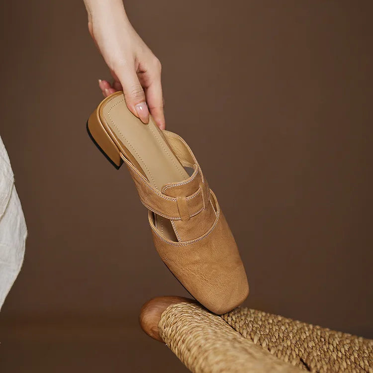Women's Square Toe Block Heel Mule Shoes