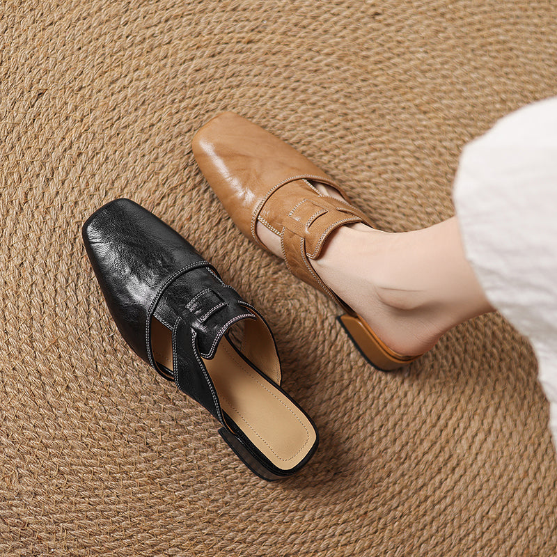 Women's Square Toe Block Heel Mule Shoes