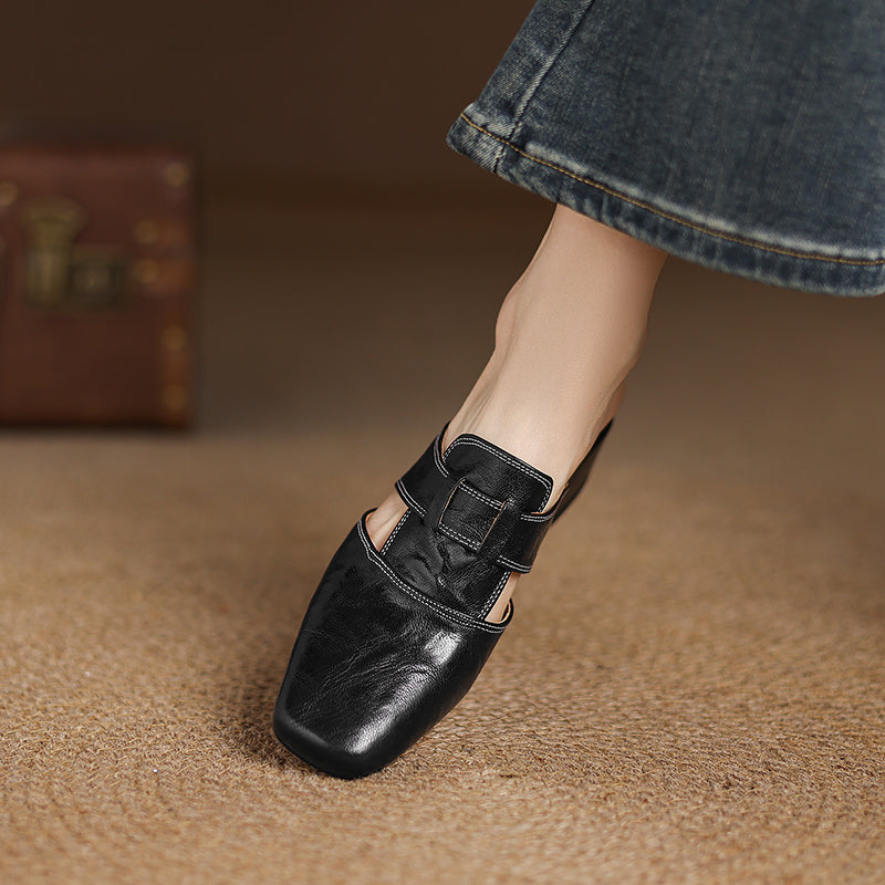 Women's Square Toe Block Heel Mule Shoes