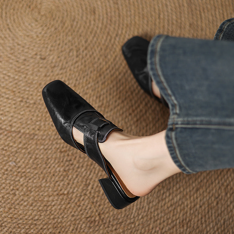 Women's Square Toe Block Heel Mule Shoes