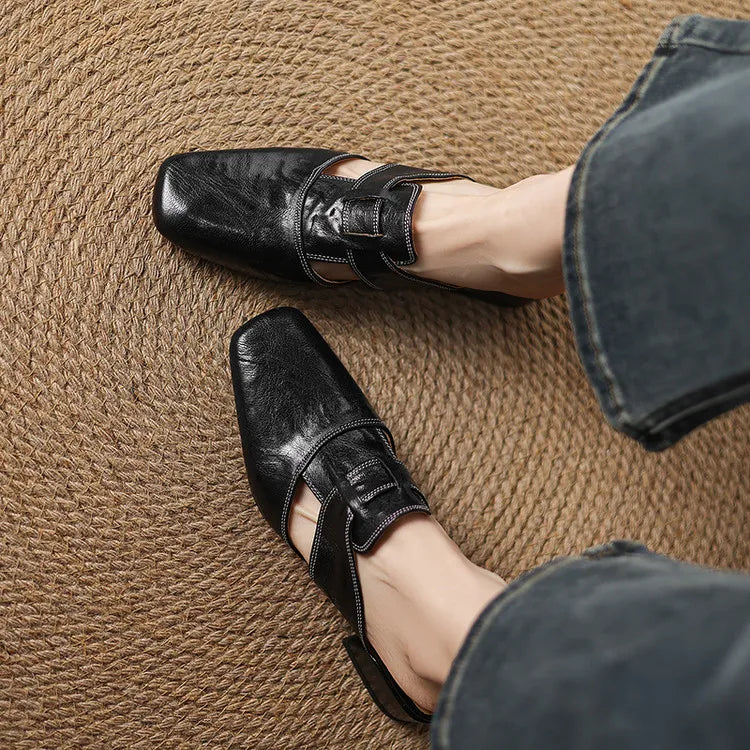 Women's Square Toe Block Heel Mule Shoes