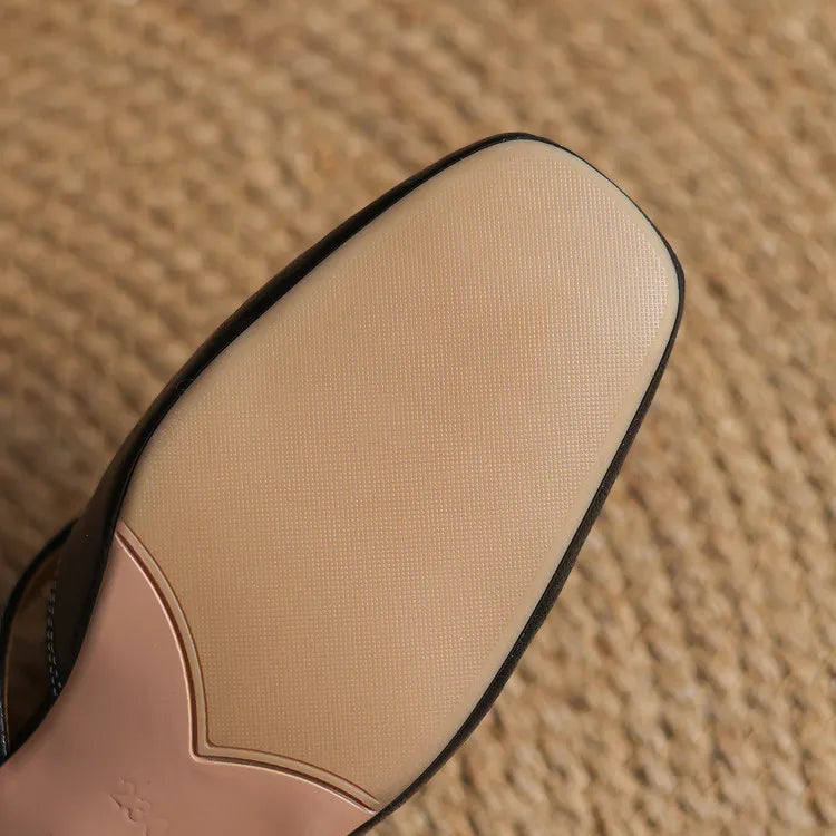 Women's Square Toe Block Heel Mule Shoes