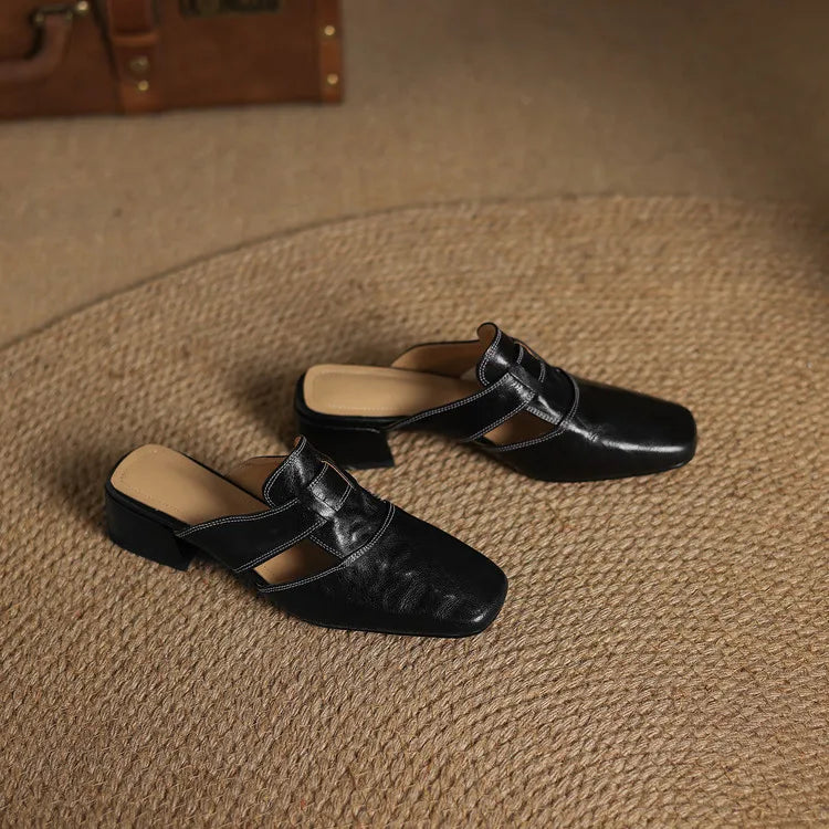 Women's Square Toe Block Heel Mule Shoes