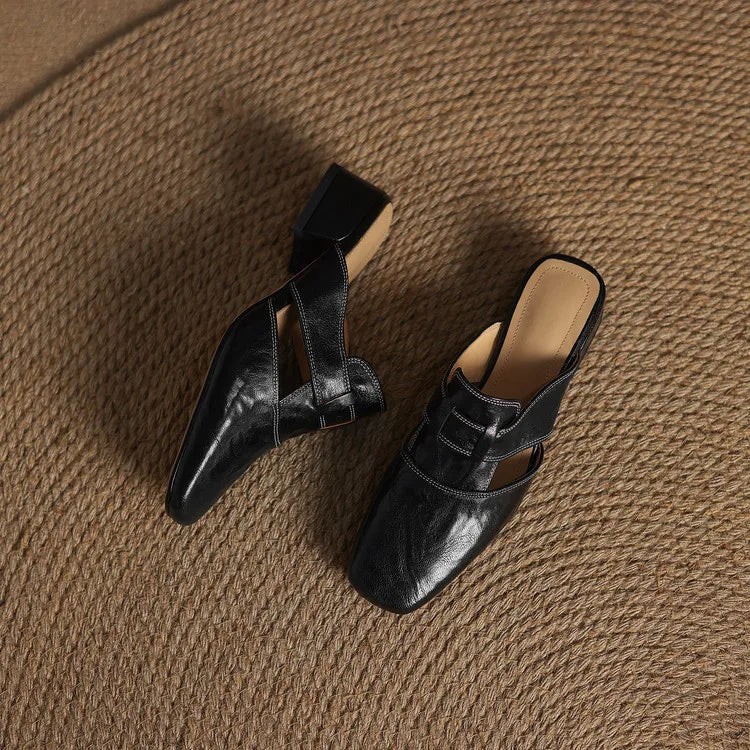 Women's Square Toe Block Heel Mule Shoes