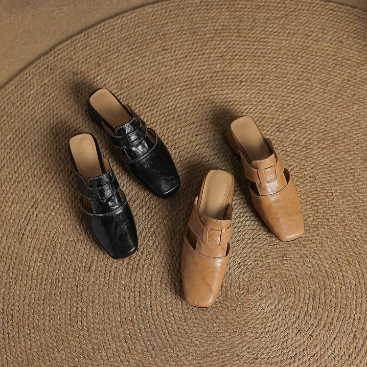Women's Square Toe Block Heel Mule Shoes