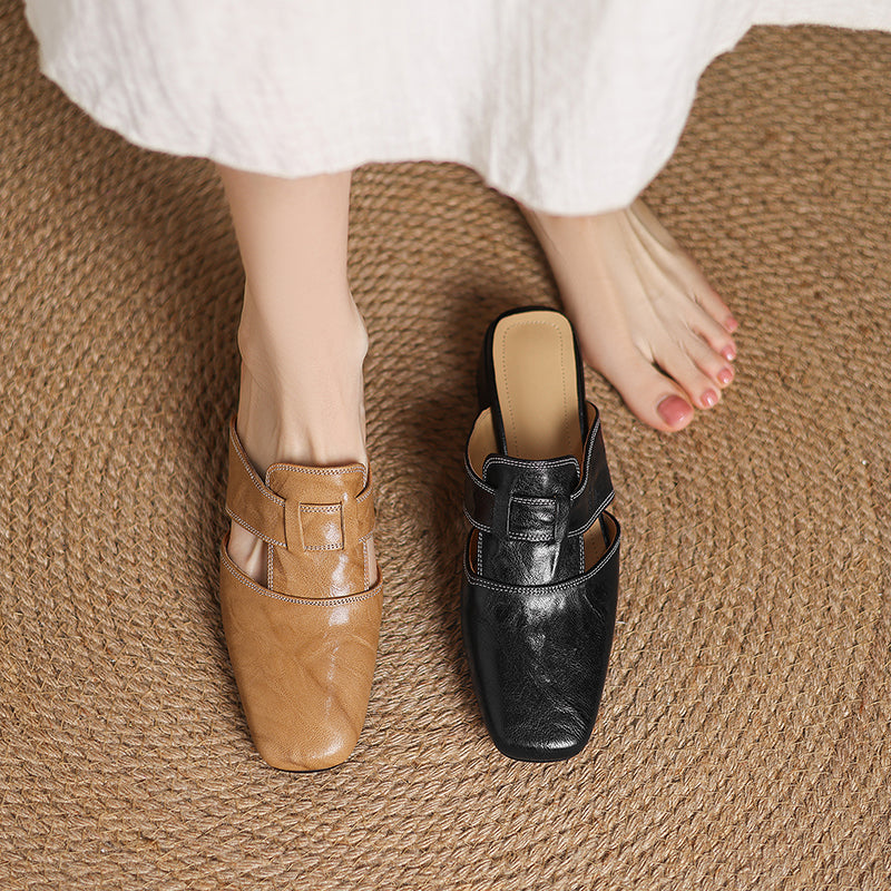 Women's Square Toe Block Heel Mule Shoes