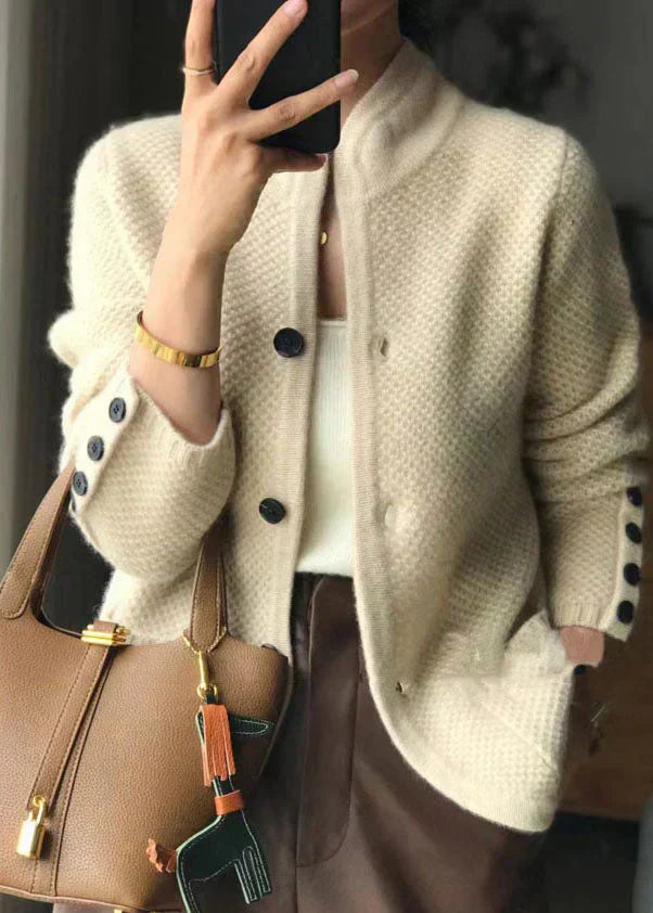 Women'sStand Collar Buttoned Long Sleeve Cardigan