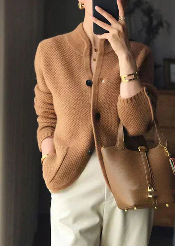 Women'sStand Collar Buttoned Long Sleeve Cardigan