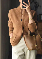 Women'sStand Collar Buttoned Long Sleeve Cardigan