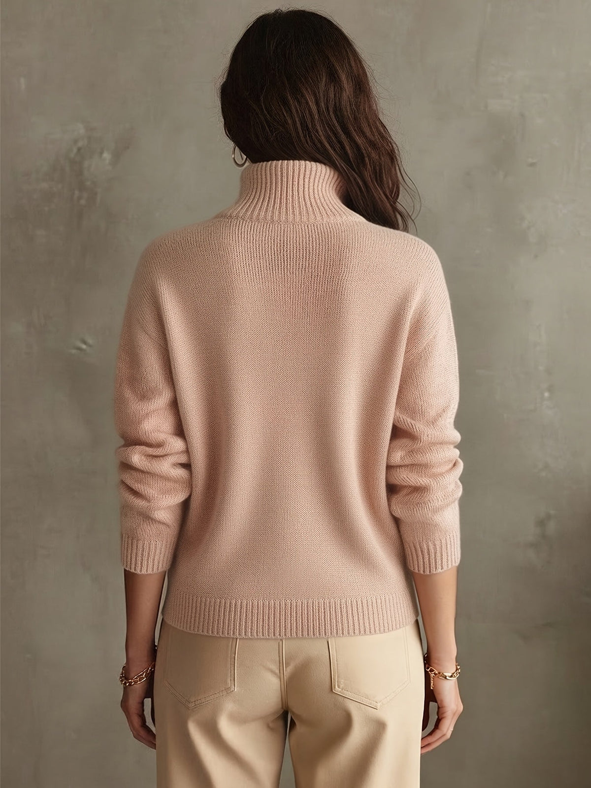 Women's Stand Collar Half-Zip Ribbed Trim Sweater