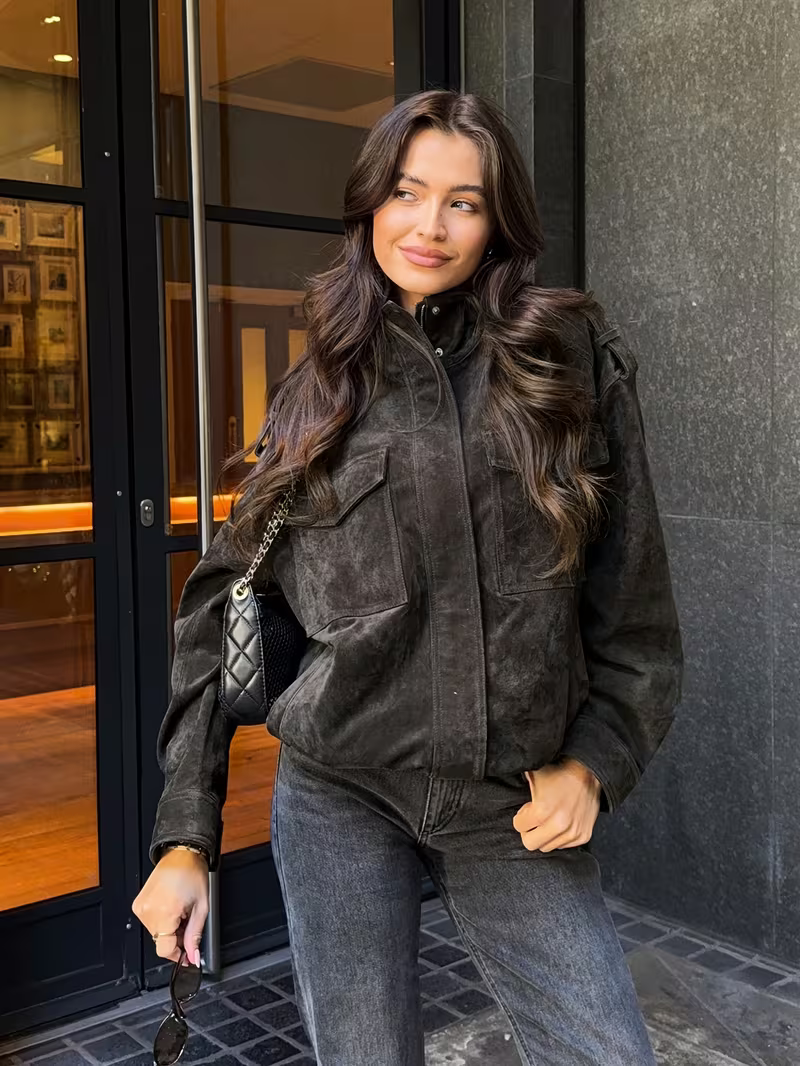 Women’s Stand Collar Pocket Zip Front Jacket