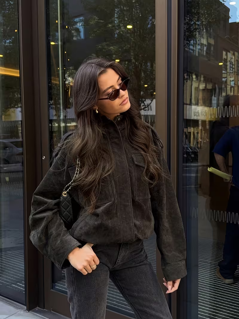 Women’s Stand Collar Pocket Zip Front Jacket