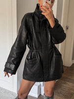 Women’s Stand Collar Zip Front Drawstring Leather Look Jacket