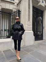 Women’s Stand Collar Zip Front Drawstring Leather Look Jacket